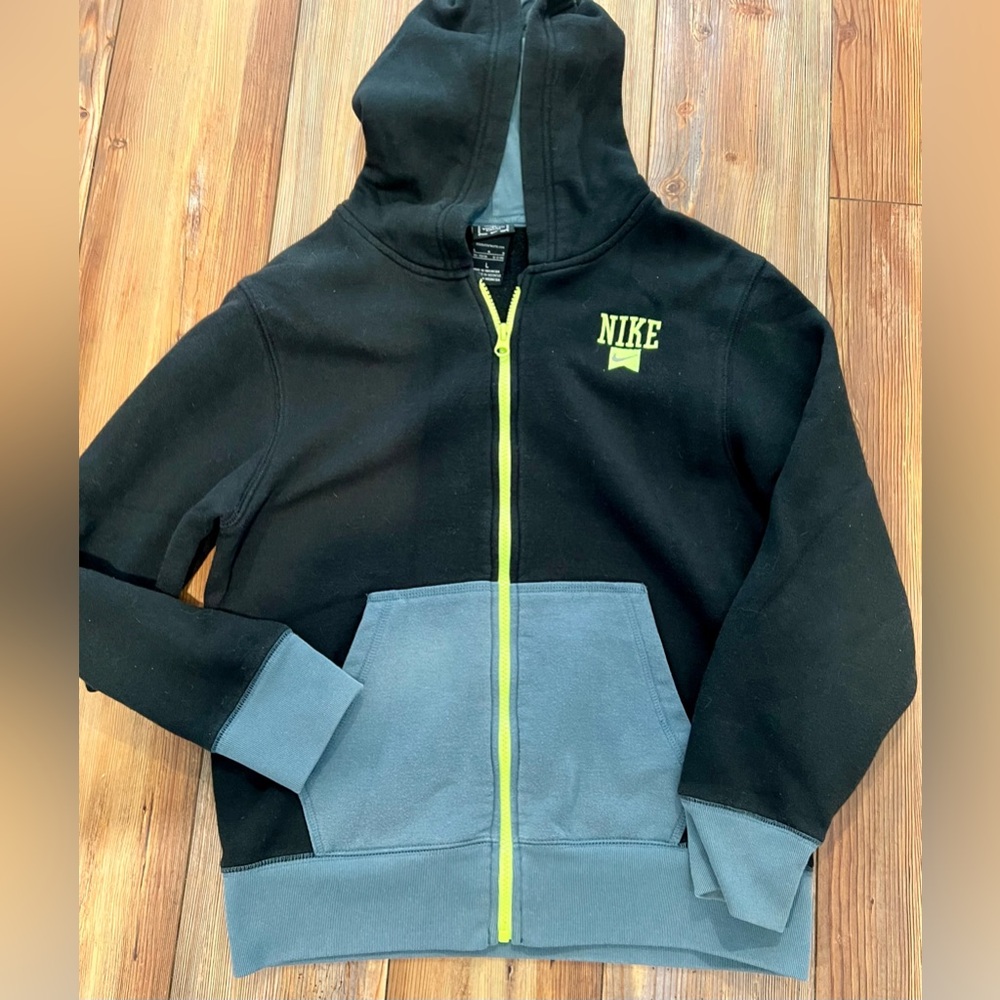 Nike Kids Black and Gray Hoodie with Yellow Accents